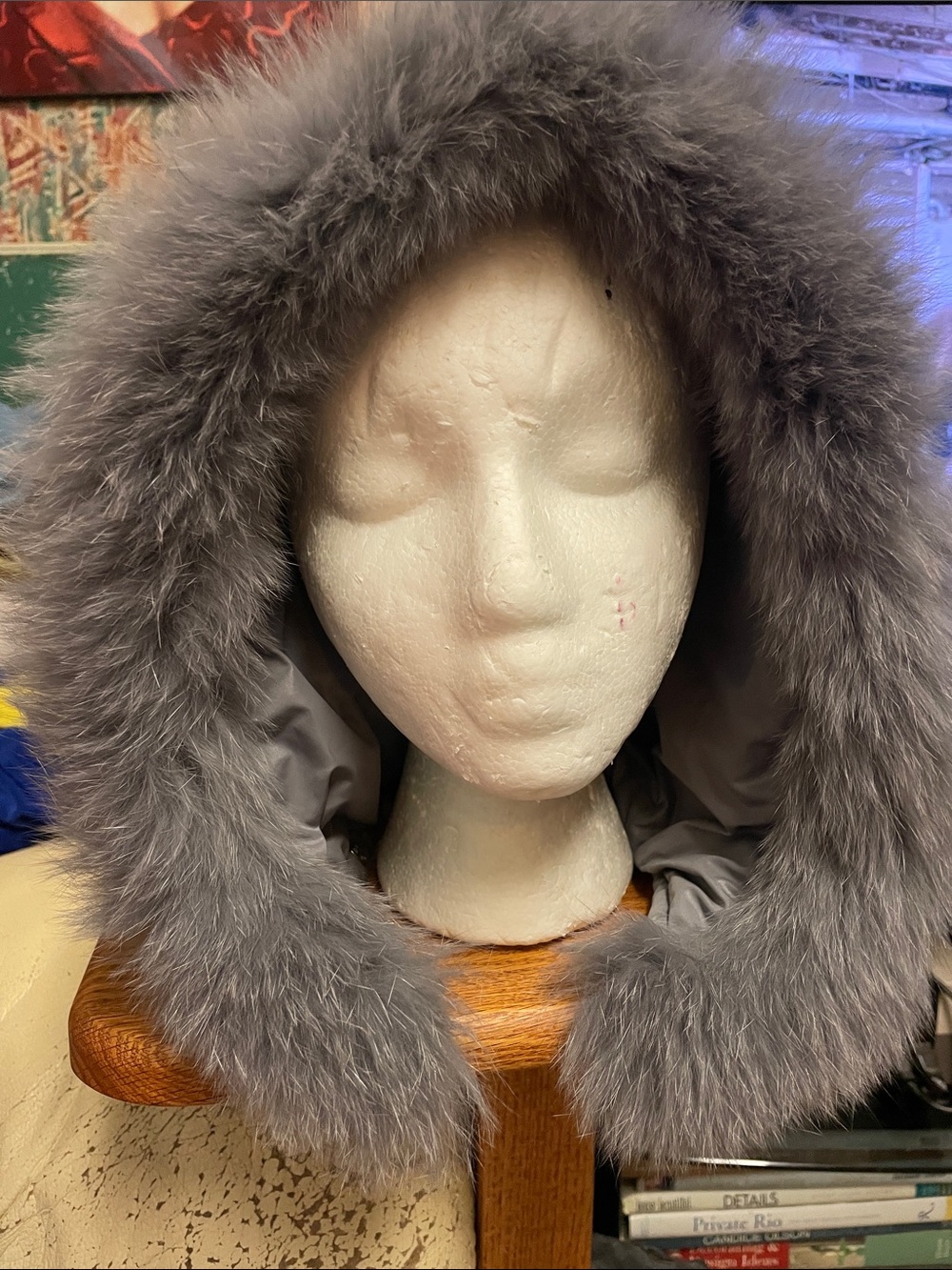 Nylon real Fur trimmed Hood -grey